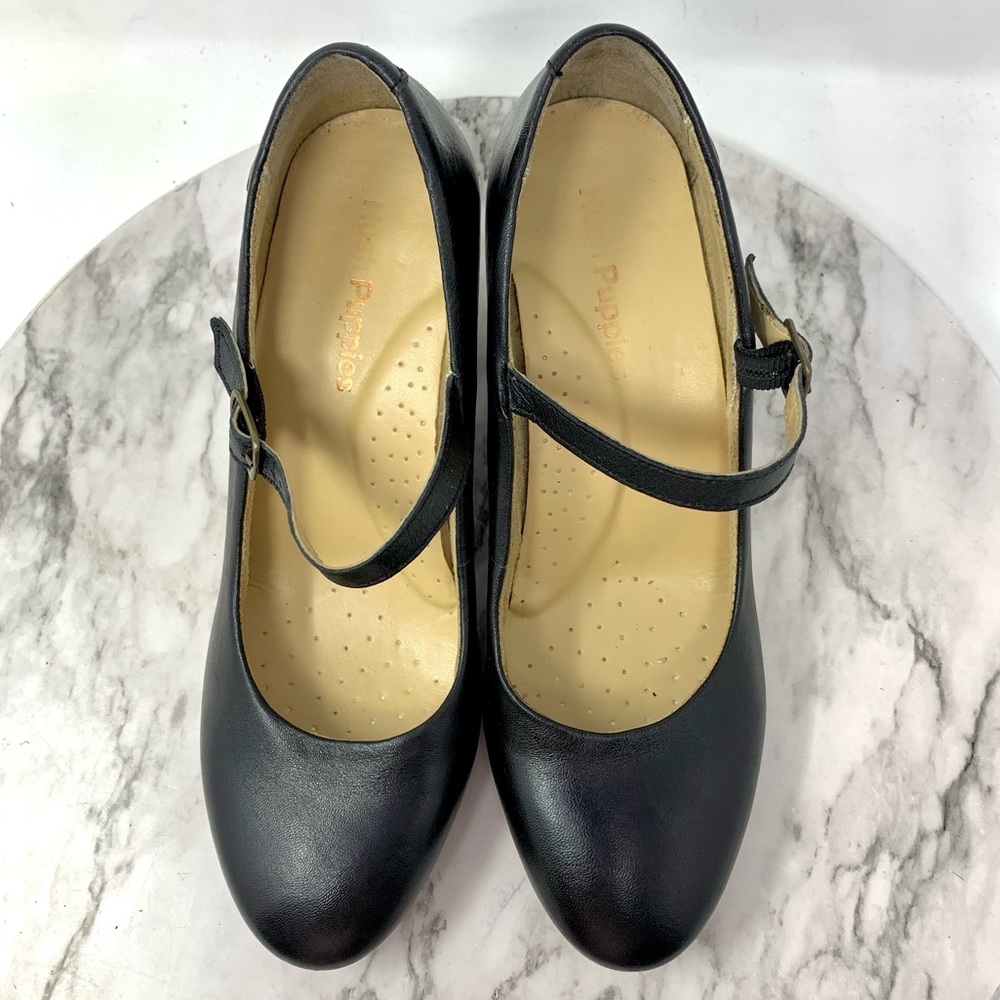 Vintage Hush Puppies Black Leather Mary Jane Comfort Heels 7.5 Classic Coquette - Picture 6 of 15